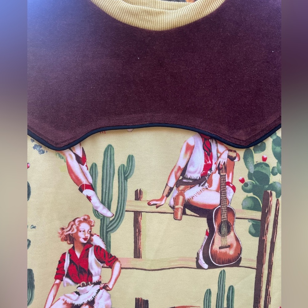 Cowboy Print Sweatshirt with Western Yolk Collar - XS - Picture 5 of 6